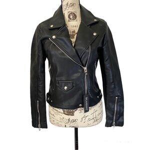 Blankyyc Black Faux Leather Moto Aviator Jacket X-Small